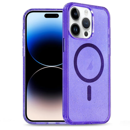 For iPhone 14 Pro Glitter Powder TPU Hybrid PC MagSafe Phone Case(Purple) - iPhone 14 Pro Cases by buy2fix | Online Shopping UK | buy2fix