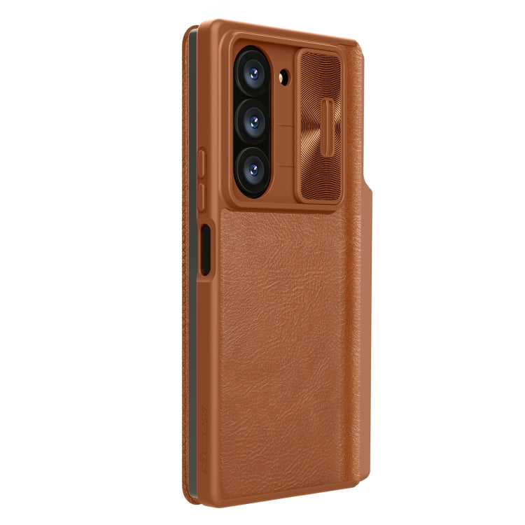 For Samsung Galaxy Z Fold6 5G NILLKIN QIN Series Pro Sliding Camera Cover Design Leather Phone Case(Brown) - Galaxy Z Fold6 5G Cases by NILLKIN | Online Shopping UK | buy2fix