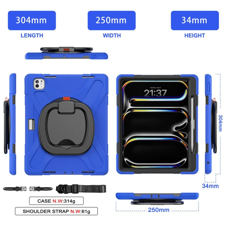 For iPad Pro 13 2024 Silicone Hybrid PC Tablet Case with Holder & Shoulder Strap(Blue) - iPad Pro 13 2024 Cases by buy2fix | Online Shopping UK | buy2fix