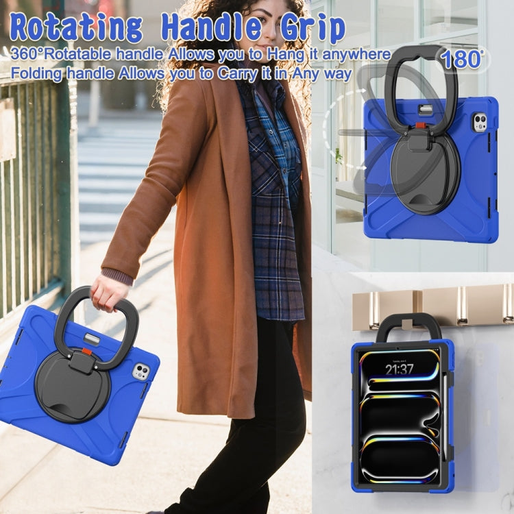 For iPad Pro 13 2024 Silicone Hybrid PC Tablet Case with Holder & Shoulder Strap(Blue) - iPad Pro 13 2024 Cases by buy2fix | Online Shopping UK | buy2fix