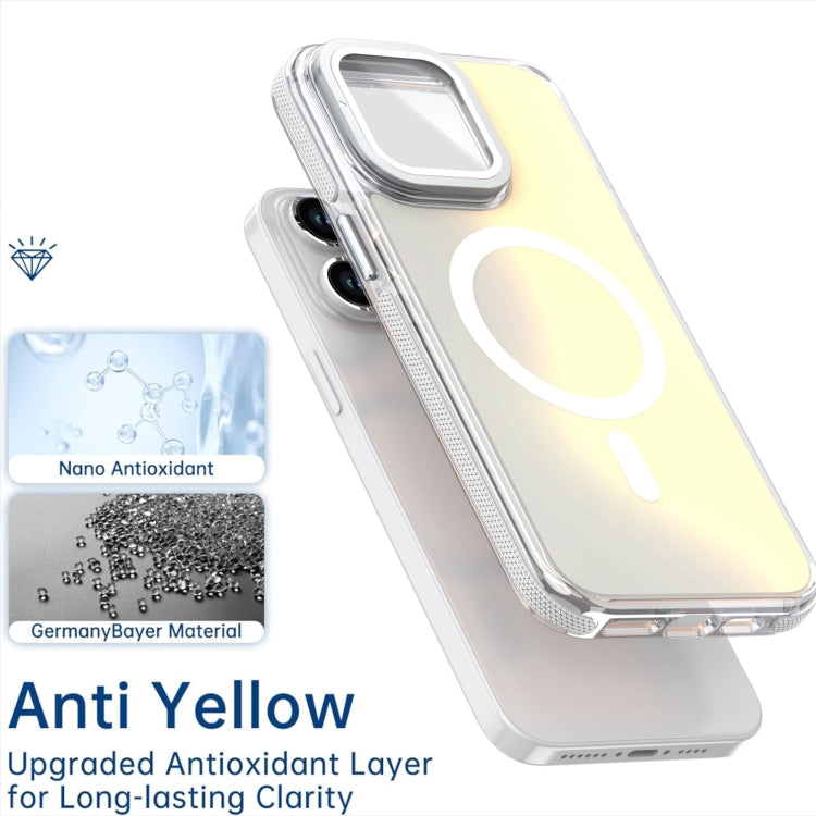 For iPhone 16 Pro MagSafe Gradient Color Lens Film Phone Case with Lens Fold Holder(White) - iPhone 16 Pro Cases by buy2fix | Online Shopping UK | buy2fix