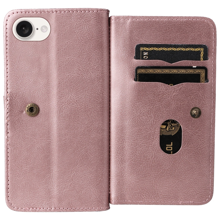 For iPhone SE 2024 Multi-Function Wallet 10 Card Slots Leather Phone Case(Rose Gold) - More iPhone Cases by buy2fix | Online Shopping UK | buy2fix