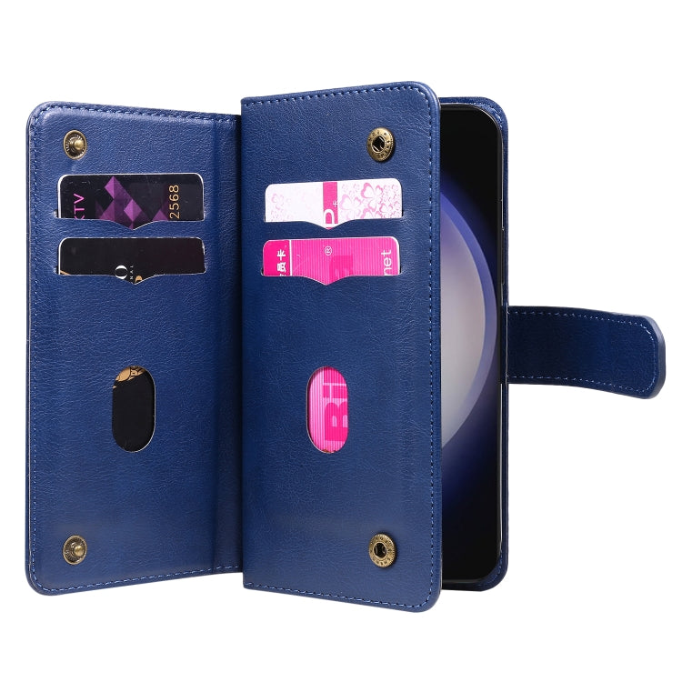 For Samsung Galaxy S25 / S24 5G Multi-Function Wallet 10 Card Slots Leather Phone Case(Dark Blue) - Galaxy S25 5G Cases by buy2fix | Online Shopping UK | buy2fix