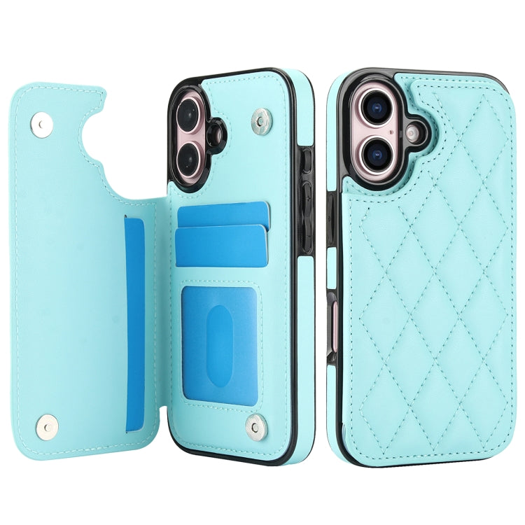 For iPhone 16 Plus Double Buckle Rhombic PU Leather Phone Case(Blue) - iPhone 16 Plus Cases by buy2fix | Online Shopping UK | buy2fix