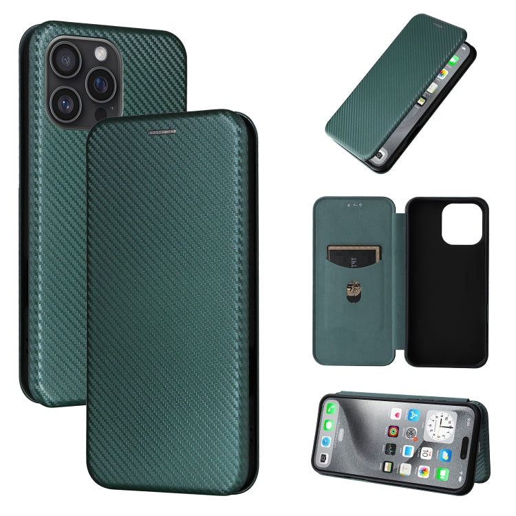 For iPhone 16 Pro Max Carbon Fiber Texture Flip Leather Phone Case(Green) - iPhone 16 Pro Max Cases by buy2fix | Online Shopping UK | buy2fix