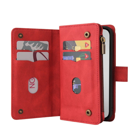 For iPhone 16 Pro Max Skin Feel Multi Card Slots Zipper Wallet Leather Phone Case(Red) - iPhone 16 Pro Max Cases by buy2fix | Online Shopping UK | buy2fix