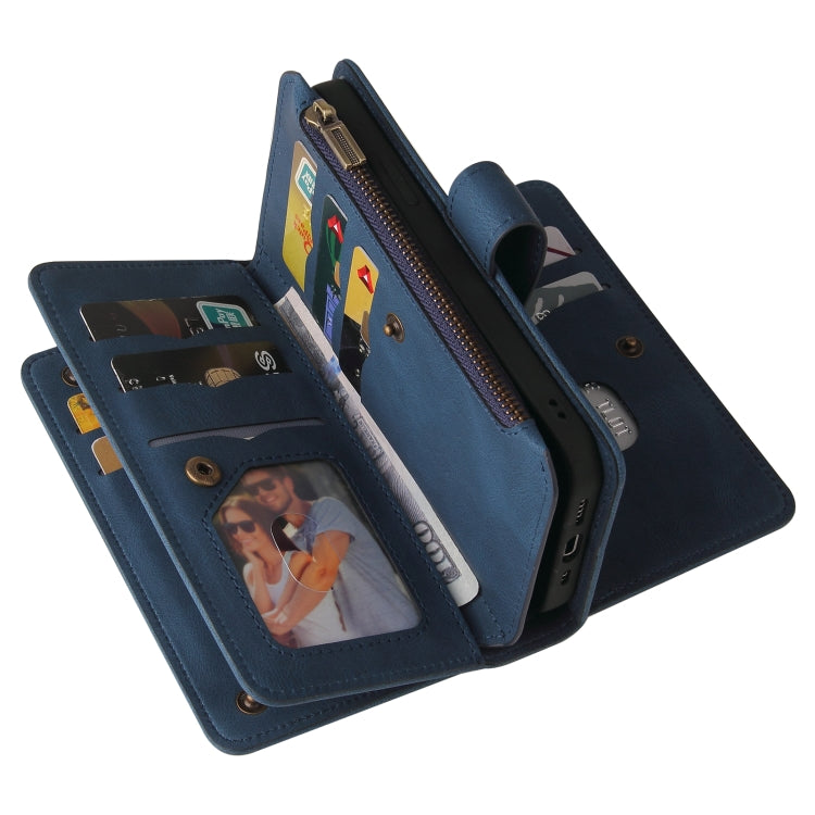 For Redmi K70 Skin Feel Multi Card Slots Zipper Wallet Leather Phone Case(Blue) - K70 Cases by buy2fix | Online Shopping UK | buy2fix