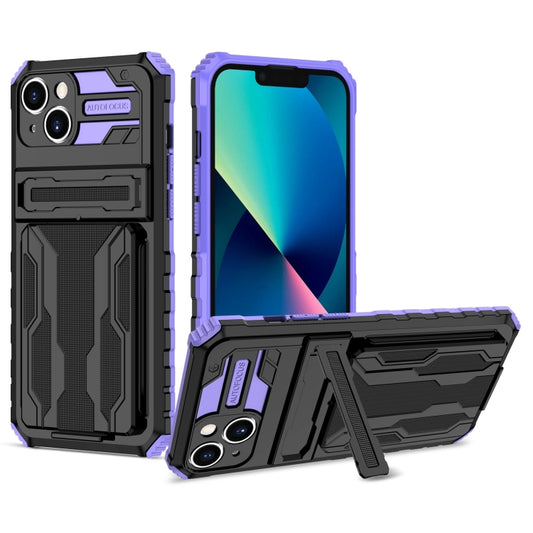 For iPhone 15 Plus Kickstand Armor Card Wallet Phone Case(Purple) - iPhone 15 Plus Cases by buy2fix | Online Shopping UK | buy2fix