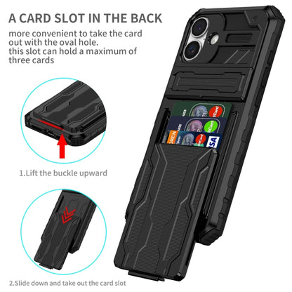 For iPhone 16 Kickstand Armor Card Wallet Phone Case(Black) - iPhone 16 Cases by buy2fix | Online Shopping UK | buy2fix