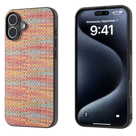 For iPhone 16 Plus Black Frame Color Lattice Texture PU Phone Case(Tangerine) - iPhone 16 Plus Cases by buy2fix | Online Shopping UK | buy2fix