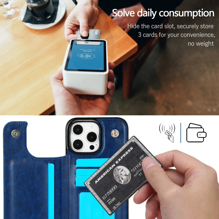 For iPhone 16 Pro Max Double Buckle Crazy Horse Texture PU Phone Case(Blue) - iPhone 16 Pro Max Cases by buy2fix | Online Shopping UK | buy2fix