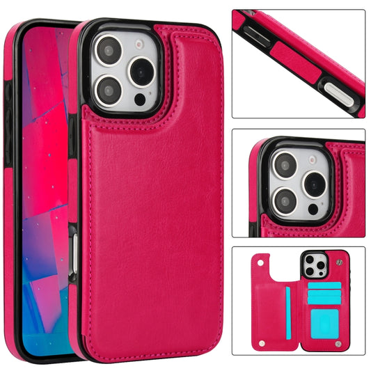 For iPhone 16 Pro Max Double Buckle Crazy Horse Texture PU Phone Case(Rose Red) - iPhone 16 Pro Max Cases by buy2fix | Online Shopping UK | buy2fix