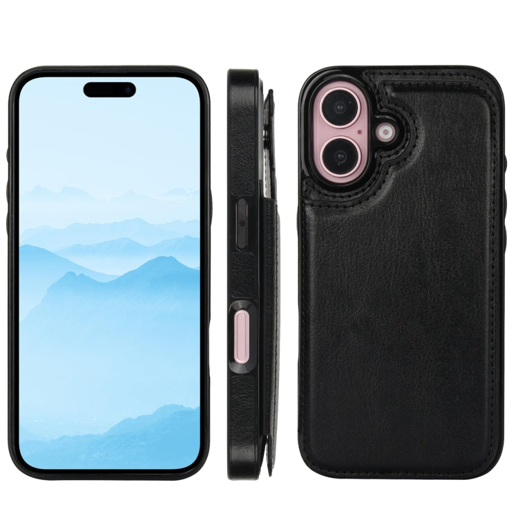 For iPhone 16 Plus Double Buckle Crazy Horse Texture PU Phone Case(Black) - iPhone 16 Plus Cases by buy2fix | Online Shopping UK | buy2fix