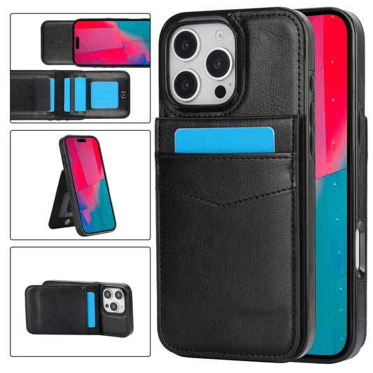 For iPhone 16 Pro Max Solid Color Card Slots Bracket PU Phone Case(Black) - iPhone 16 Pro Max Cases by buy2fix | Online Shopping UK | buy2fix