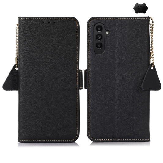 For Samsung Galaxy S24 FE 5G Side-Magnetic TJ Genuine Leather RFID Phone Case(Black) - Galaxy S24 FE 5G Cases by buy2fix | Online Shopping UK | buy2fix