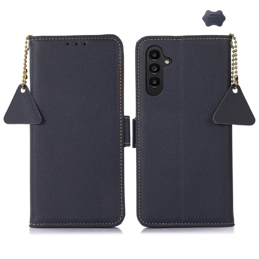 For Samsung Galaxy S24 FE 5G Side-Magnetic TJ Genuine Leather RFID Phone Case(Blue) - Galaxy S24 FE 5G Cases by buy2fix | Online Shopping UK | buy2fix