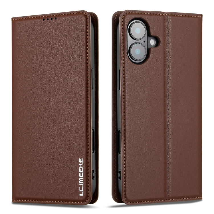 For iPhone 16 LC.IMEEKE L1 Series Frosted Fine Texture PU Phone Case(Brown) - iPhone 16 Cases by LC.IMEEKE | Online Shopping UK | buy2fix