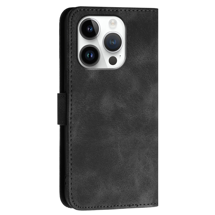 For iPhone 16 Pro YX0080 Grid Butterfly Embossed Pattern Flip Leather Phone Case with Lanyard(Black) - iPhone 16 Pro Cases by buy2fix | Online Shopping UK | buy2fix