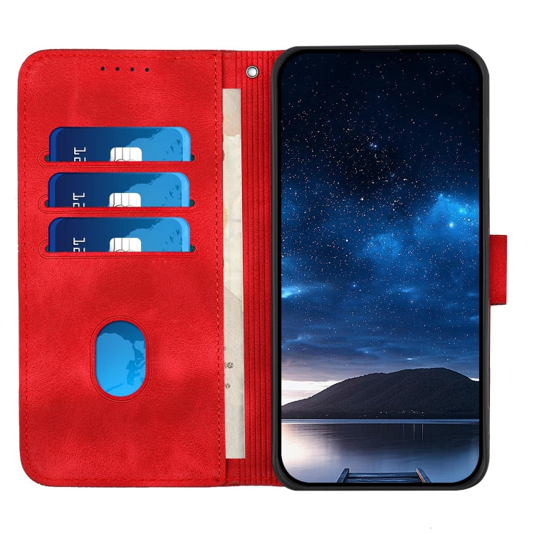 For Motorola Moto G Play 4G 2024 YX0080 Grid Butterfly Embossed Pattern Flip Leather Phone Case with Lanyard(Red) - Motorola Cases by buy2fix | Online Shopping UK | buy2fix