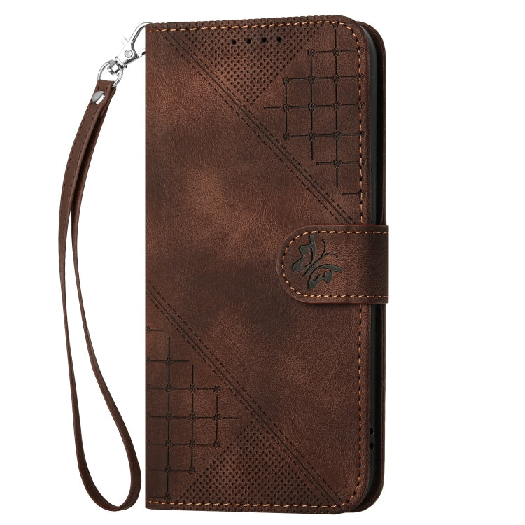 For Motorola Moto G Stylus 5G 2024 YX0080 Grid Butterfly Embossed Pattern Flip Leather Phone Case with Lanyard(Coffee) - Motorola Cases by buy2fix | Online Shopping UK | buy2fix