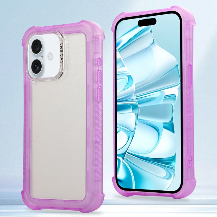 For iPhone 16 Transparent Matte TPU Hybrid PC 3-in-1 Phone Case(Purple) - iPhone 16 Cases by buy2fix | Online Shopping UK | buy2fix