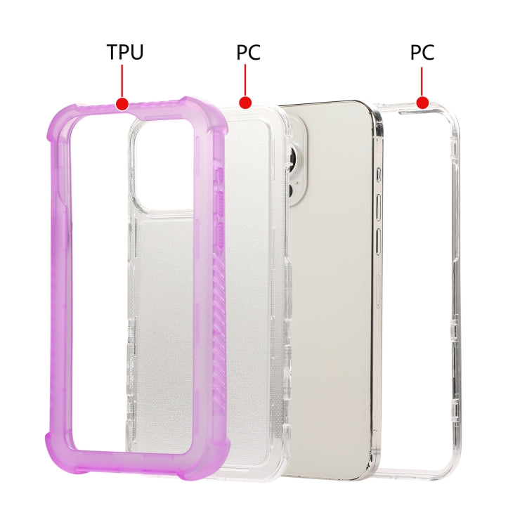 For iPhone 16 Transparent Matte TPU Hybrid PC 3-in-1 Phone Case(Purple) - iPhone 16 Cases by buy2fix | Online Shopping UK | buy2fix