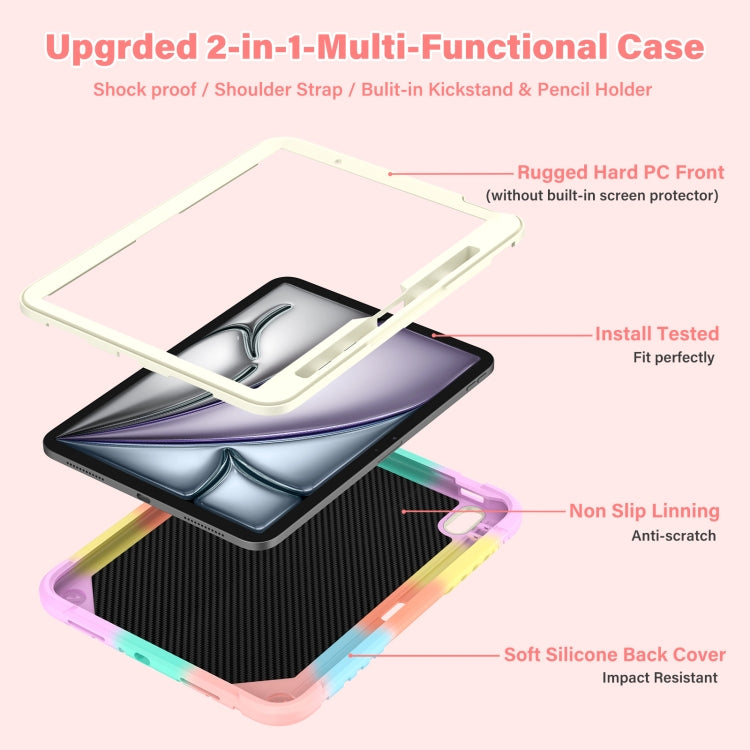 For iPad Air 11 2024 Kickstand PC Hybrid Silicone Tablet Case with Strap(Colorful Rose Gold) - iPad Air 11 2024 Cases by buy2fix | Online Shopping UK | buy2fix