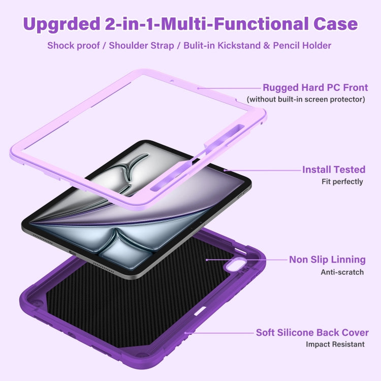 For iPad Air 11 2024 Kickstand PC Hybrid Silicone Tablet Case with Strap(Purple) - iPad Air 11 2024 Cases by buy2fix | Online Shopping UK | buy2fix