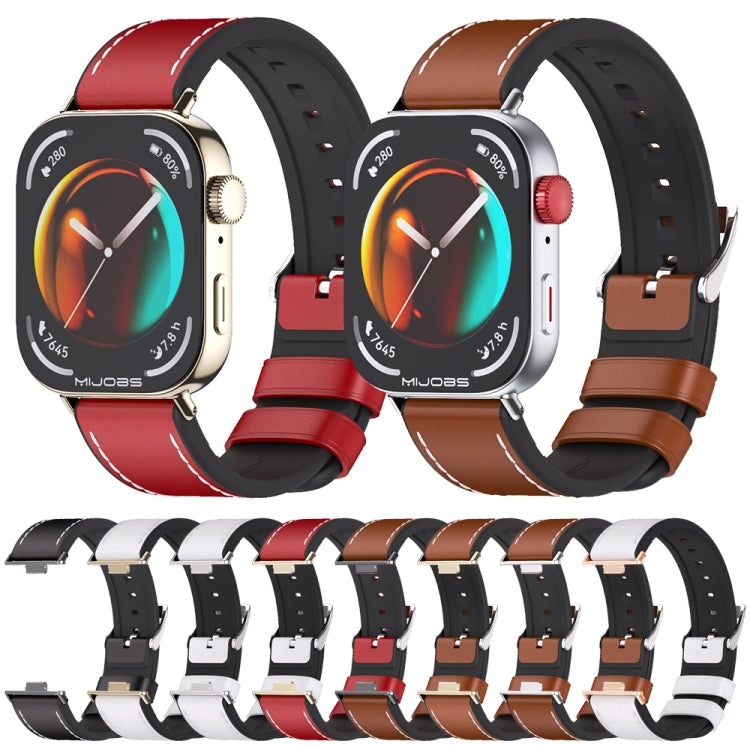 For Huawei Watch Fit3 MIJOBS TPU Leather Watch Band(Brown Silver) - Watch Bands by MIJOBS | Online Shopping UK | buy2fix