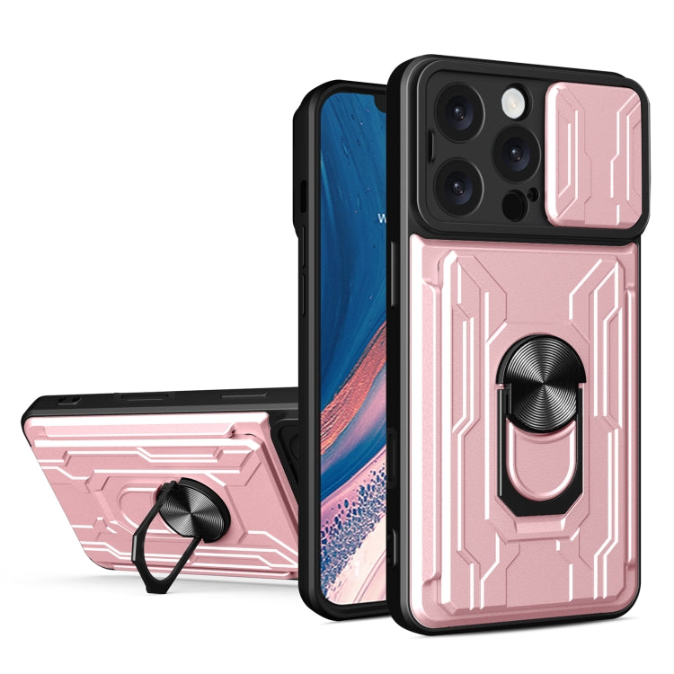 For iPhone 16 Pro Max Sliding Camshield TPU+PC Phone Case with Card Slot(Rose Gold) - iPhone 16 Pro Max Cases by buy2fix | Online Shopping UK | buy2fix