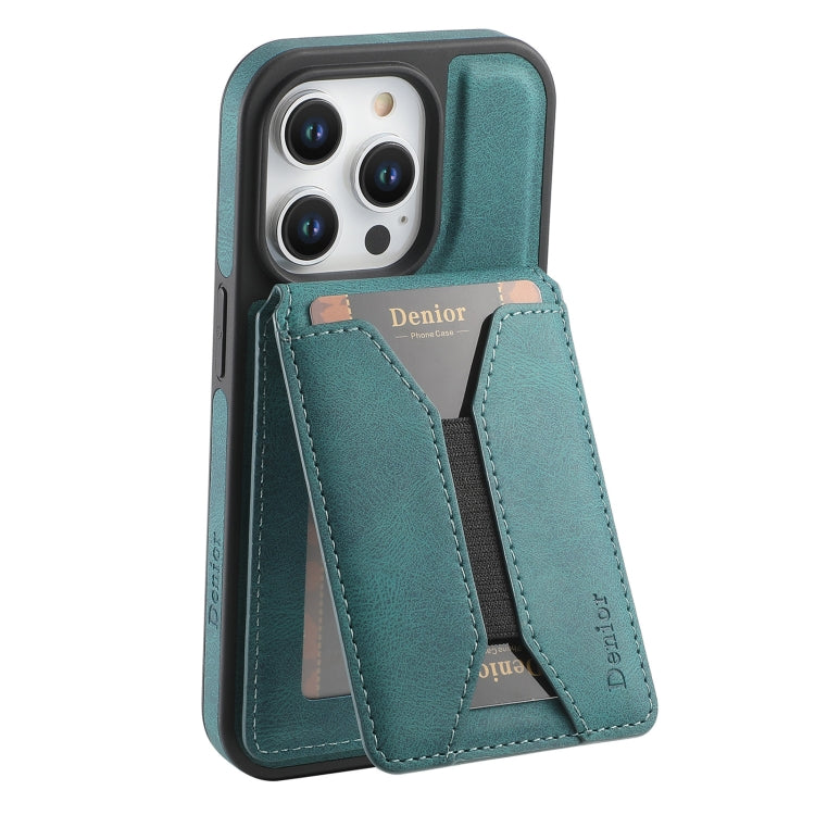 For iPhone 14 Pro Denior D18 Skin Feel Rotating Holder MagSafe Detachable Card Slot Phone Case(Blue) - iPhone 14 Pro Cases by Denior | Online Shopping UK | buy2fix