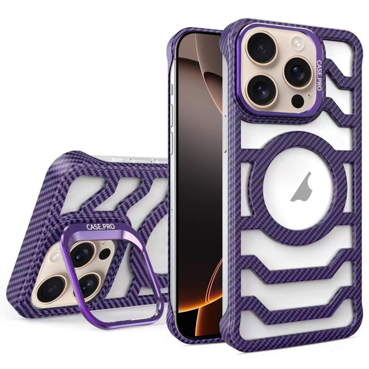 For iPhone 16 Pro Max Borderless Carbon Fiber Lens Protection Bracket MagSafe Phone Case(Purple) - iPhone 16 Pro Max Cases by buy2fix | Online Shopping UK | buy2fix