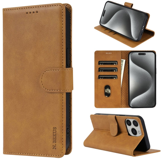 For iPhone 15 Pro Max N.BEKUS CSJ-P1 Solid Color Leather Phone Case(Brown) - iPhone 15 Pro Max Cases by N.BEKUS | Online Shopping UK | buy2fix