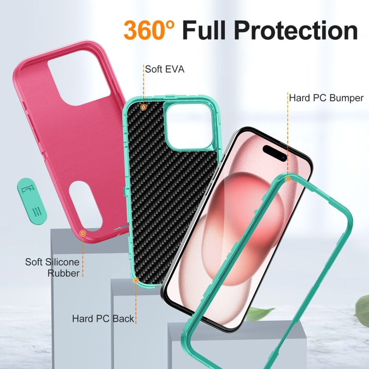 For iPhone 16 Pro Max Rugged PC + Silicone Phone Case with Holder(Rose Red+Light Green) - iPhone 16 Pro Max Cases by buy2fix | Online Shopping UK | buy2fix