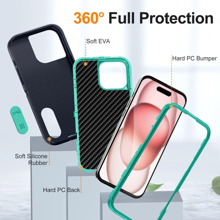 For iPhone 16 Pro Rugged PC + Silicone Phone Case with Holder(Dark Blue+Light Green) - iPhone 16 Pro Cases by buy2fix | Online Shopping UK | buy2fix