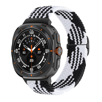 For Samsung Galaxy Watch Ultra 47mm Slide Buckle Nylon Braided Watch Band(Black White) - Watch Bands by buy2fix | Online Shopping UK | buy2fix