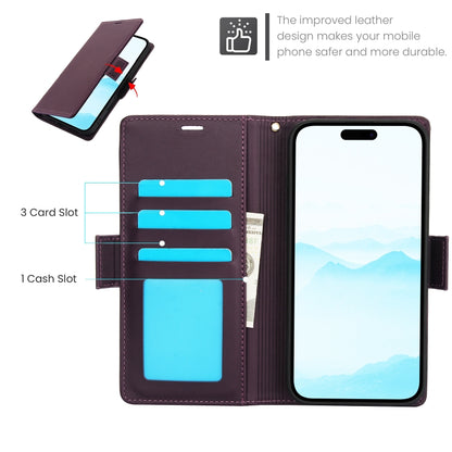 For iPhone 16 Side Buckle RFID Anti-theft Leather Phone Case(Dark Purple) - iPhone 16 Cases by buy2fix | Online Shopping UK | buy2fix