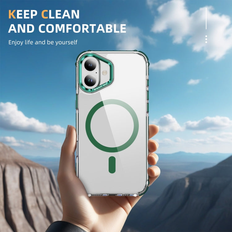 For iPhone 16 Plus Rainbow Series Transparent MagSafe Lens Holder Phone Case(Green) - iPhone 16 Plus Cases by buy2fix | Online Shopping UK | buy2fix