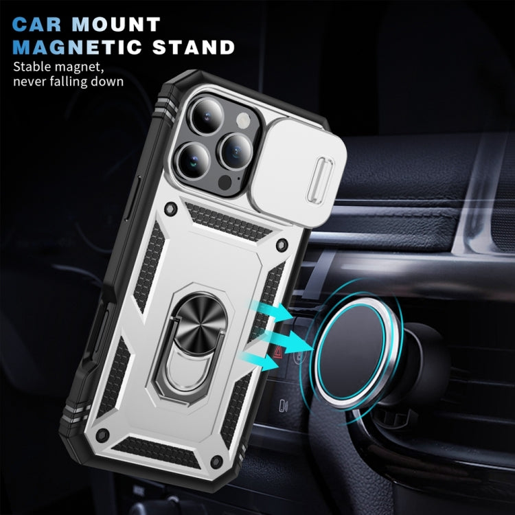 For iPhone 16 Pro Max Sliding Camshield TPU + PC Phone Case with Holder(White+Black) - iPhone 16 Pro Max Cases by buy2fix | Online Shopping UK | buy2fix