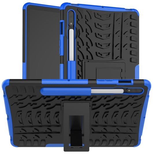 For Samsung Galaxy Tab S8 / Galaxy Tab S7 T870 / T875 Tire Texture Shockproof TPU+PC Protective Case with Holder(Blue) - Galaxy Tab S8 Cases by buy2fix | Online Shopping UK | buy2fix