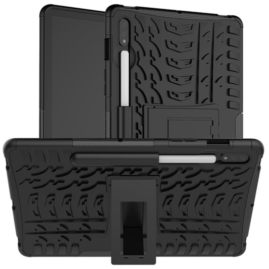 For Samsung Galaxy Tab S8 / Galaxy Tab S7 T870 / T875 Tire Texture Shockproof TPU+PC Protective Case with Holder(Black) - Galaxy Tab S8 Cases by buy2fix | Online Shopping UK | buy2fix