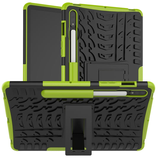 For Samsung Galaxy Tab S8 / Galaxy Tab S7 T870 / T875 Tire Texture Shockproof TPU+PC Protective Case with Holder(Green) - Galaxy Tab S8 Cases by buy2fix | Online Shopping UK | buy2fix