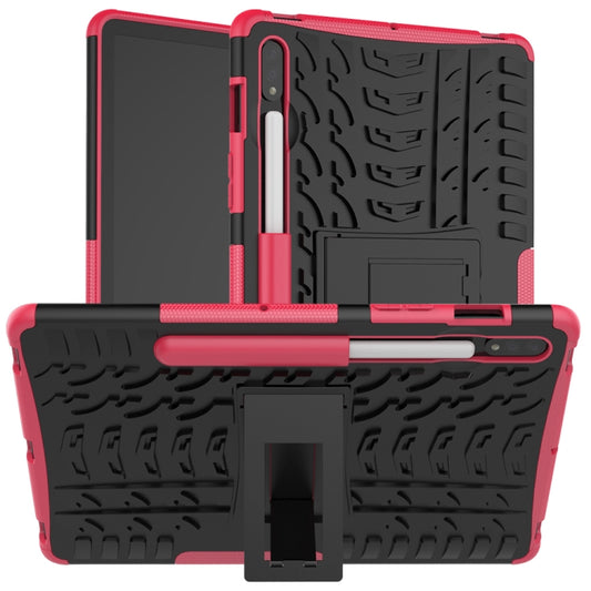 For Samsung Galaxy Tab S8 / Galaxy Tab S7 T870 / T875 Tire Texture Shockproof TPU+PC Protective Case with Holder(Pink) - Galaxy Tab S8 Cases by buy2fix | Online Shopping UK | buy2fix