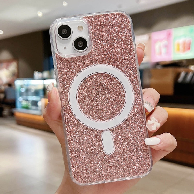 For iPhone 14 Plus Acrylic Transparent Glitter MagSafe Phone Case(Pink) - iPhone 14 Plus Cases by buy2fix | Online Shopping UK | buy2fix