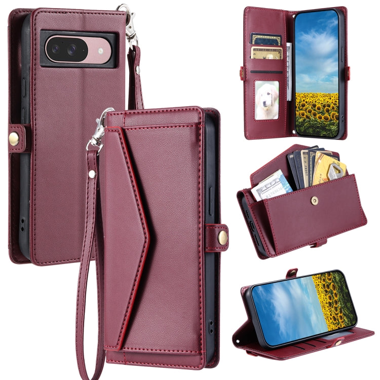 For Google Pixel 9 / 9 Pro Wallet Multi-card Slot Leather Phone Case with Lanyard(Wine Red) - Google Cases by buy2fix | Online Shopping UK | buy2fix