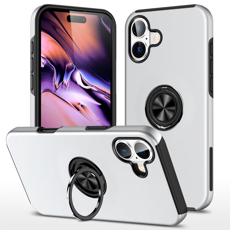 For iPhone 16 PC Hybrid TPU Magnetic Ring Holder Phone Case(Silver) - iPhone 16 Cases by buy2fix | Online Shopping UK | buy2fix