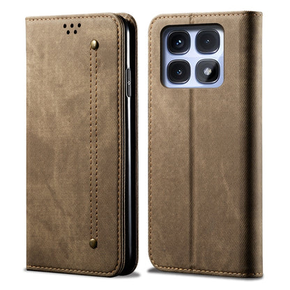 For Redmi K70 Ultra 5G Denim Texture Casual Style Horizontal Flip Leather Case(Khaki) - Xiaomi Cases by buy2fix | Online Shopping UK | buy2fix