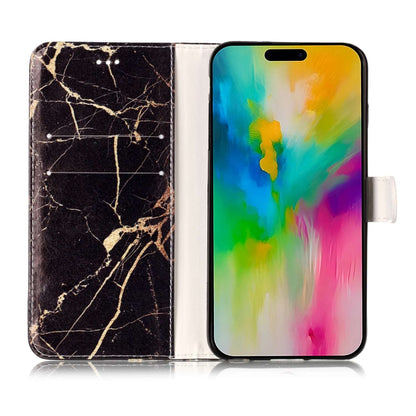 For iPhone 16 Pro Colored Drawing Marble Pattern Leather Phone Case(Black Gold Marble) - iPhone 16 Pro Cases by buy2fix | Online Shopping UK | buy2fix