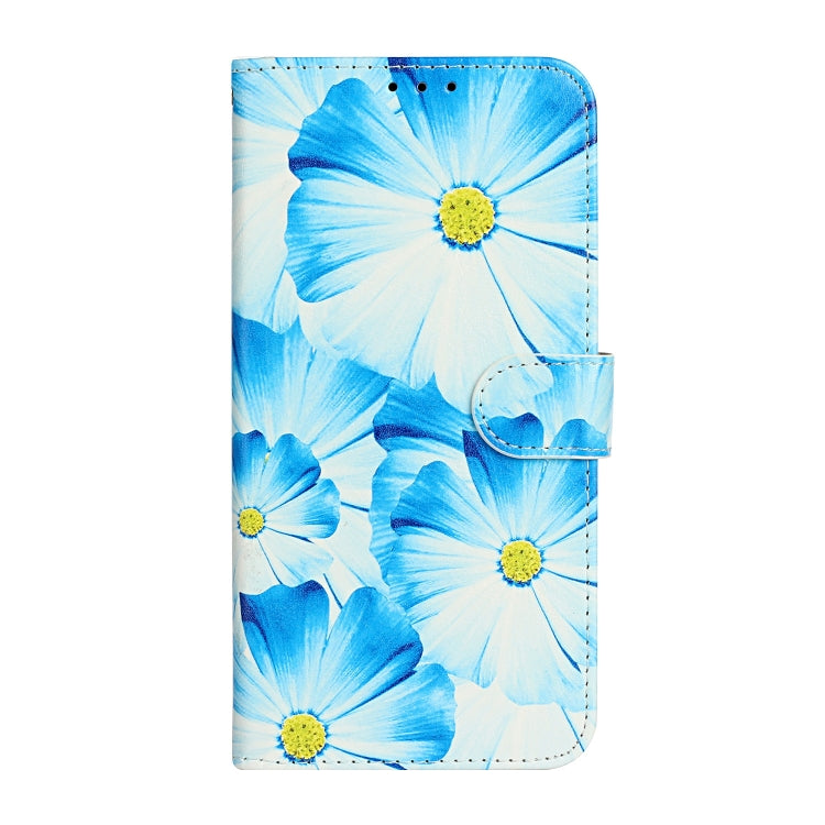 For iPhone 16 Pro Colored Drawing Marble Pattern Leather Phone Case(Blue Flower) - iPhone 16 Pro Cases by buy2fix | Online Shopping UK | buy2fix