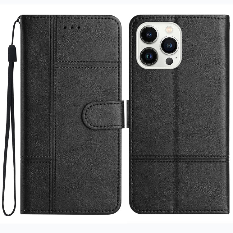 For iPhone 16 Pro Max Cowhide Texture Stitching Leather Phone Case(Black) - iPhone 16 Pro Max Cases by buy2fix | Online Shopping UK | buy2fix